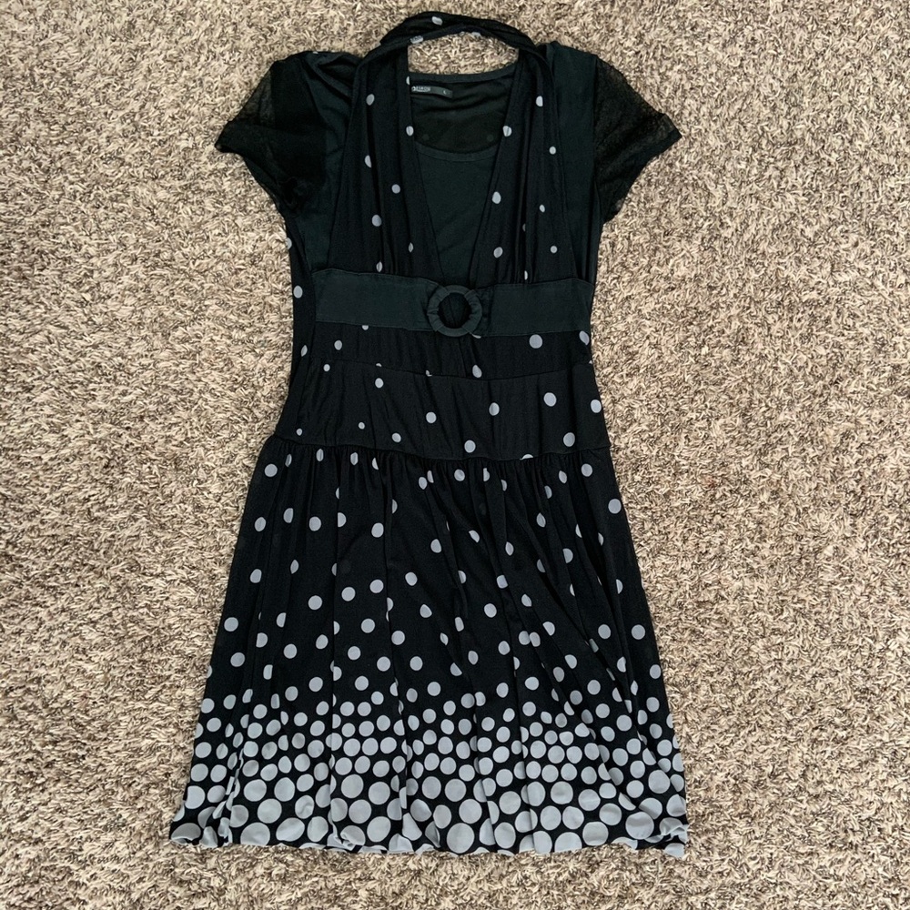 black and white dress with neck strap